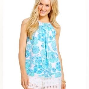 Lilly Pulitzer Spaghetti Strap Top Starfish Blouse Blue White Tank Blouse